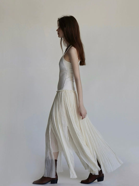 Destructive pleated mesh dress