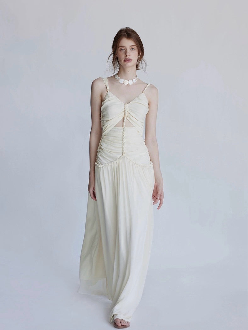 Silk vacation skirt hand-knitted rope mop suspender dress