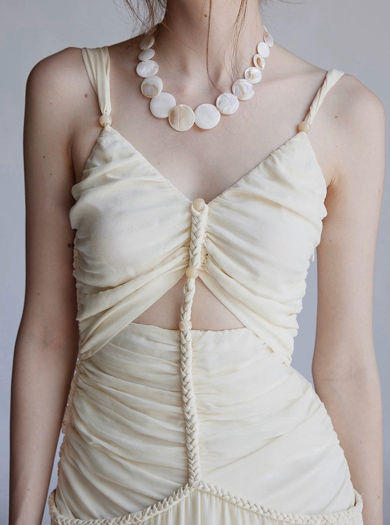 Silk vacation skirt hand-knitted rope mop suspender dress