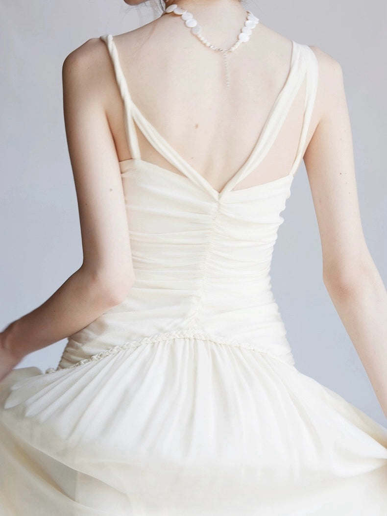 Silk vacation skirt hand-knitted rope mop suspender dress