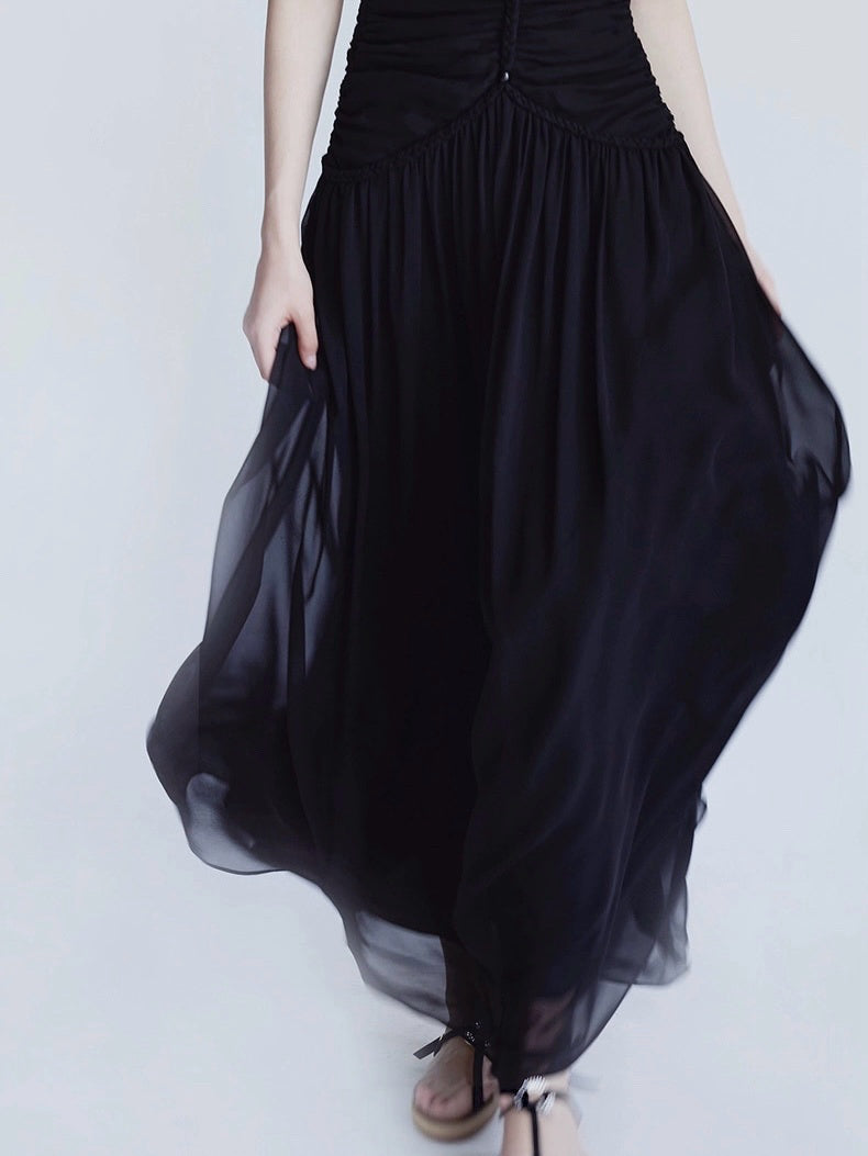 Silk vacation skirt hand-knitted rope mop suspender dress