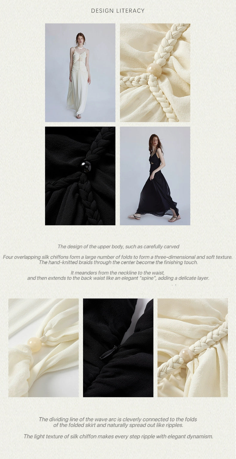 Silk vacation skirt hand-knitted rope mop suspender dress