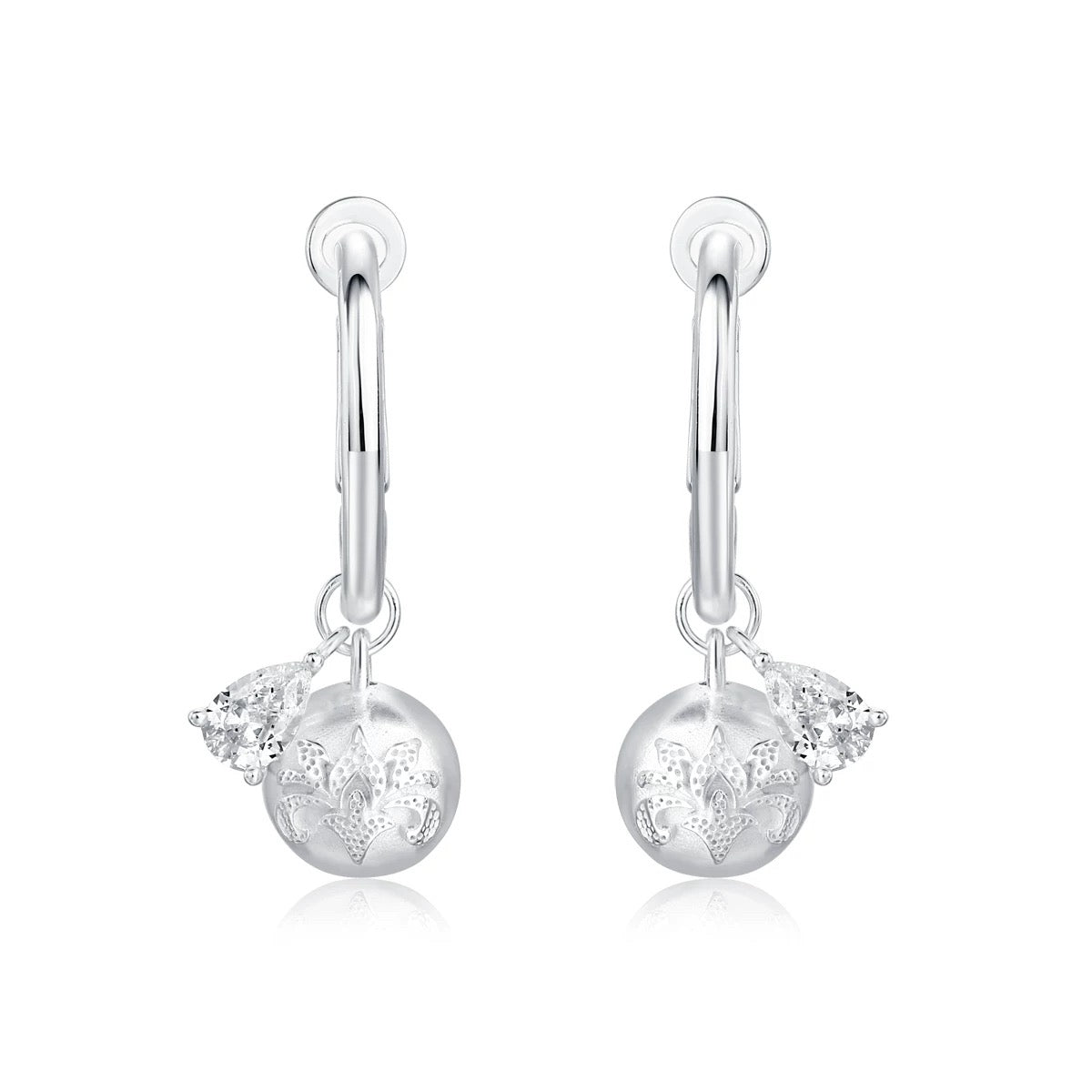 Silver ball winter pendant earrings