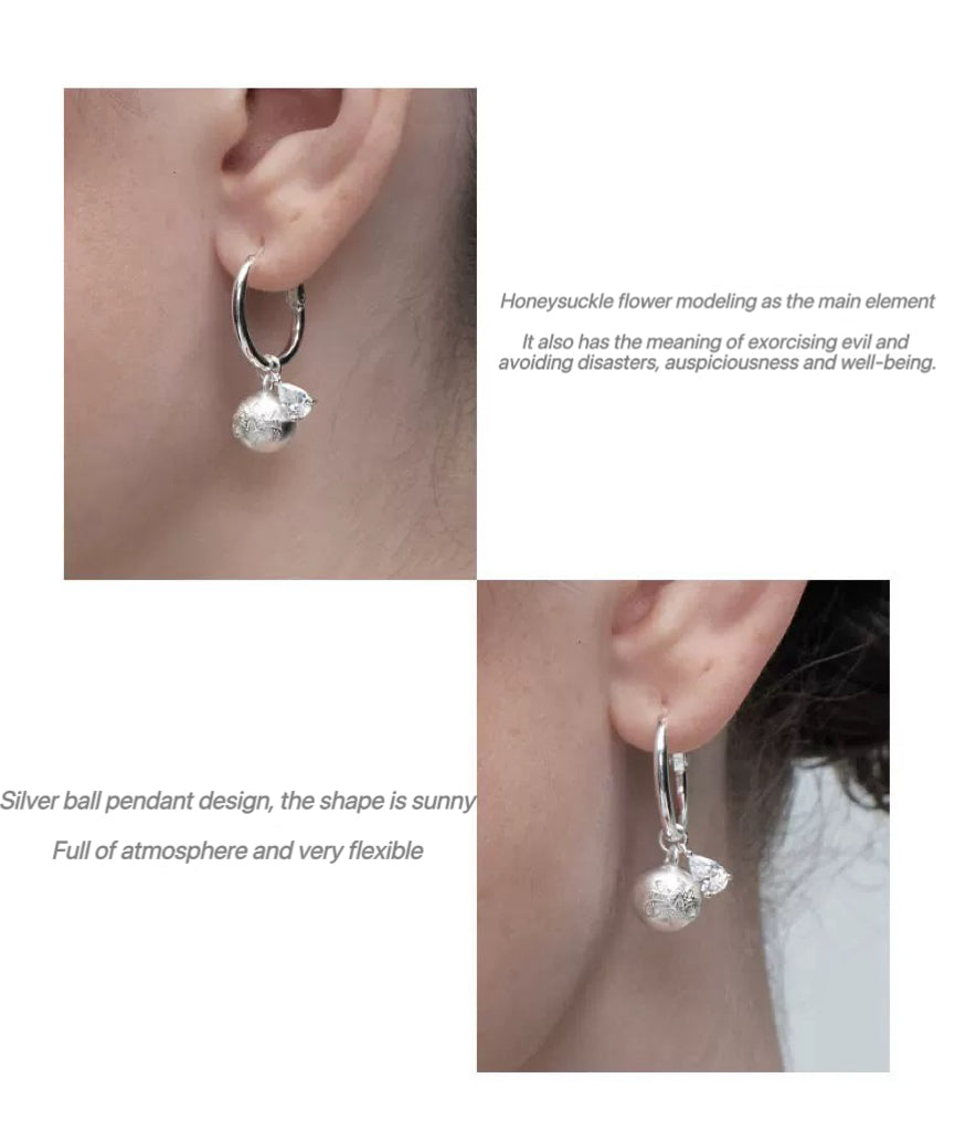 Silver ball winter pendant earrings
