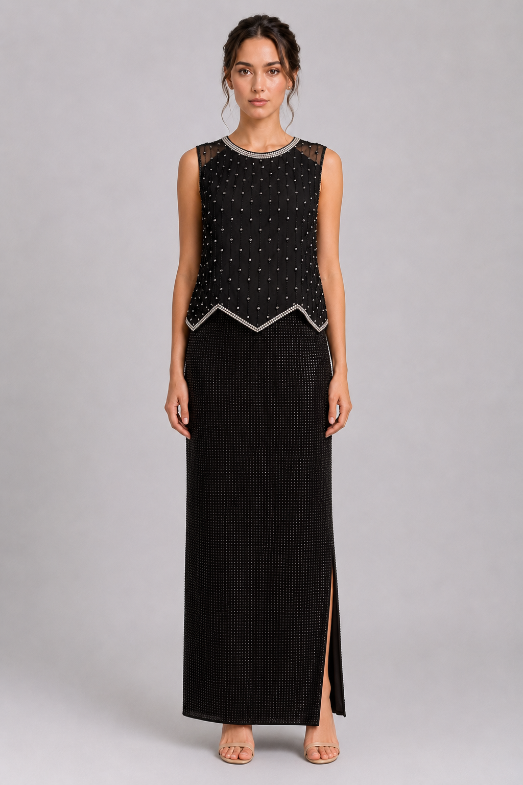 Heavy Rhinestone Bodycon Skirt, Shiny A-line Midi Skirt for Women, New Summer Style