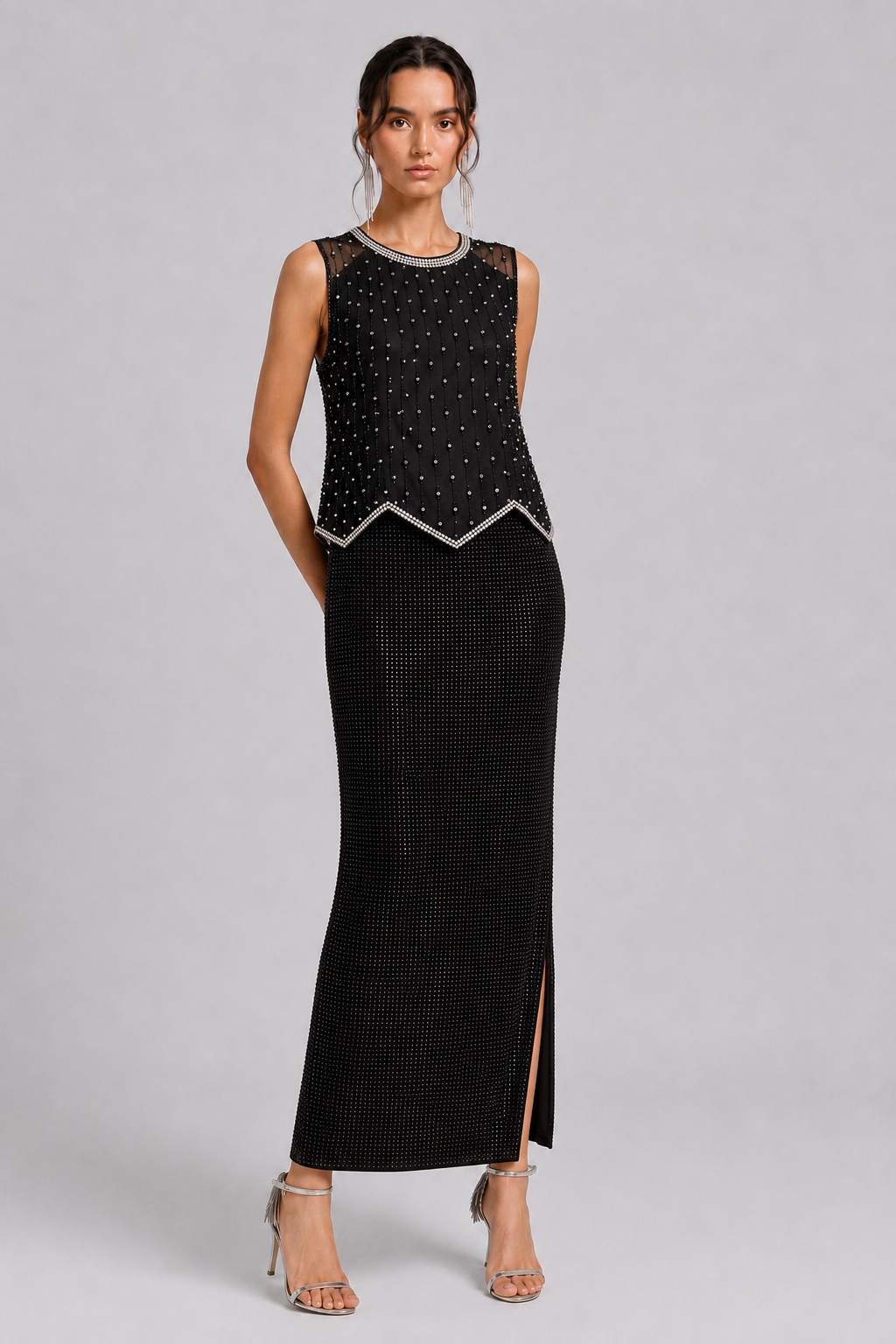 Heavy Rhinestone Bodycon Skirt, Shiny A-line Midi Skirt for Women, New Summer Style
