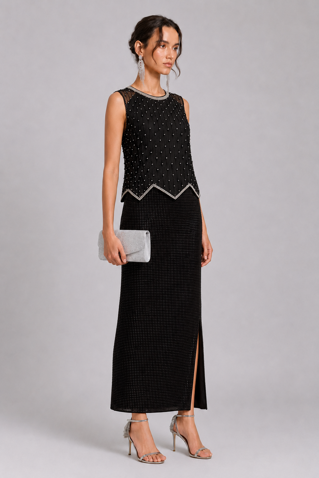 Heavy Rhinestone Bodycon Skirt, Shiny A-line Midi Skirt for Women, New Summer Style