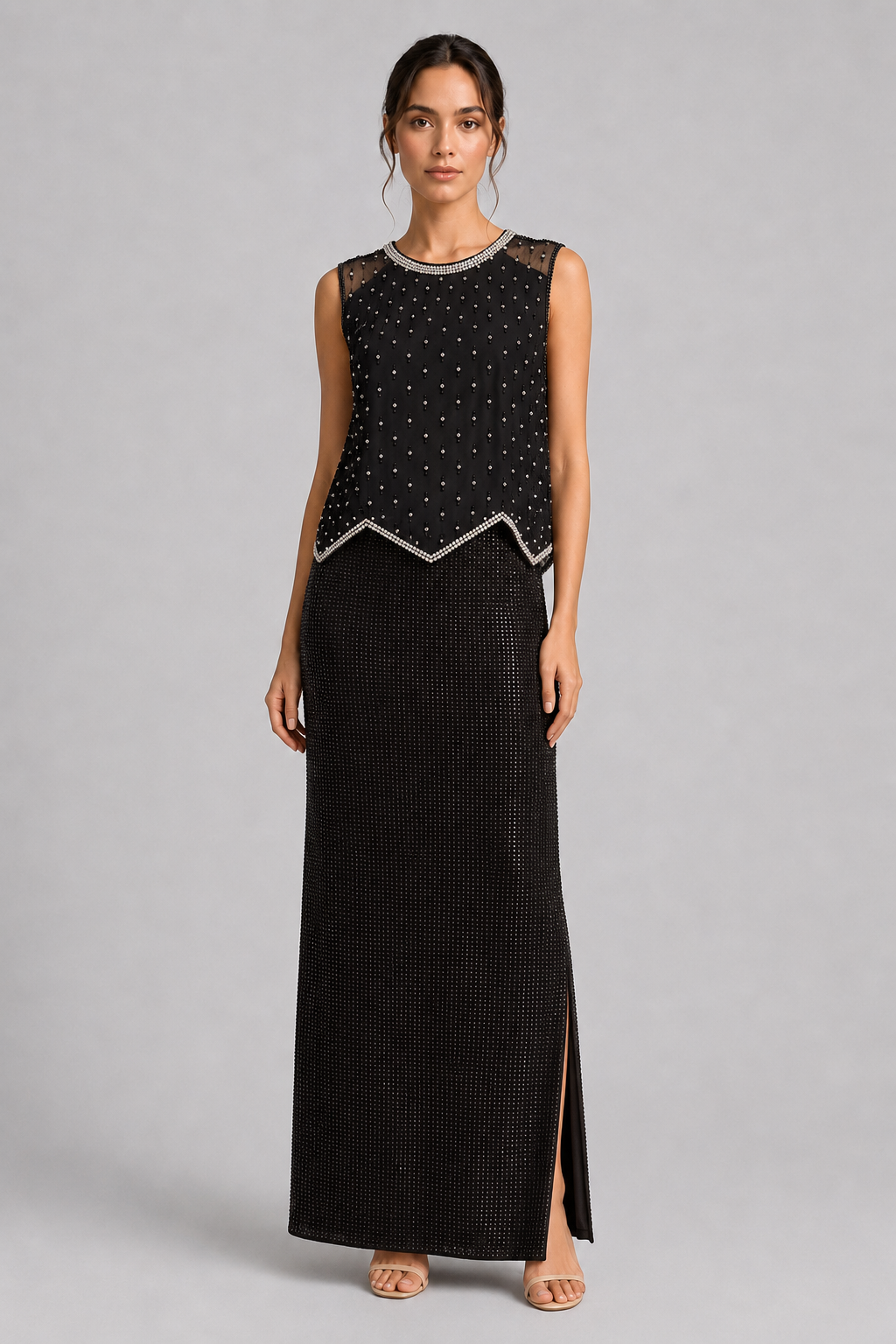 Heavy Rhinestone Bodycon Skirt, Shiny A-line Midi Skirt for Women, New Summer Style