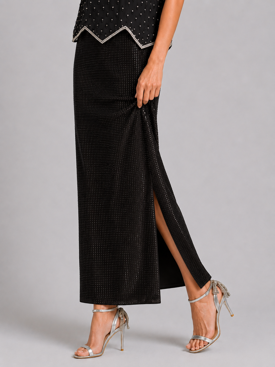 Heavy Rhinestone Bodycon Skirt, Shiny A-line Midi Skirt for Women, New Summer Style