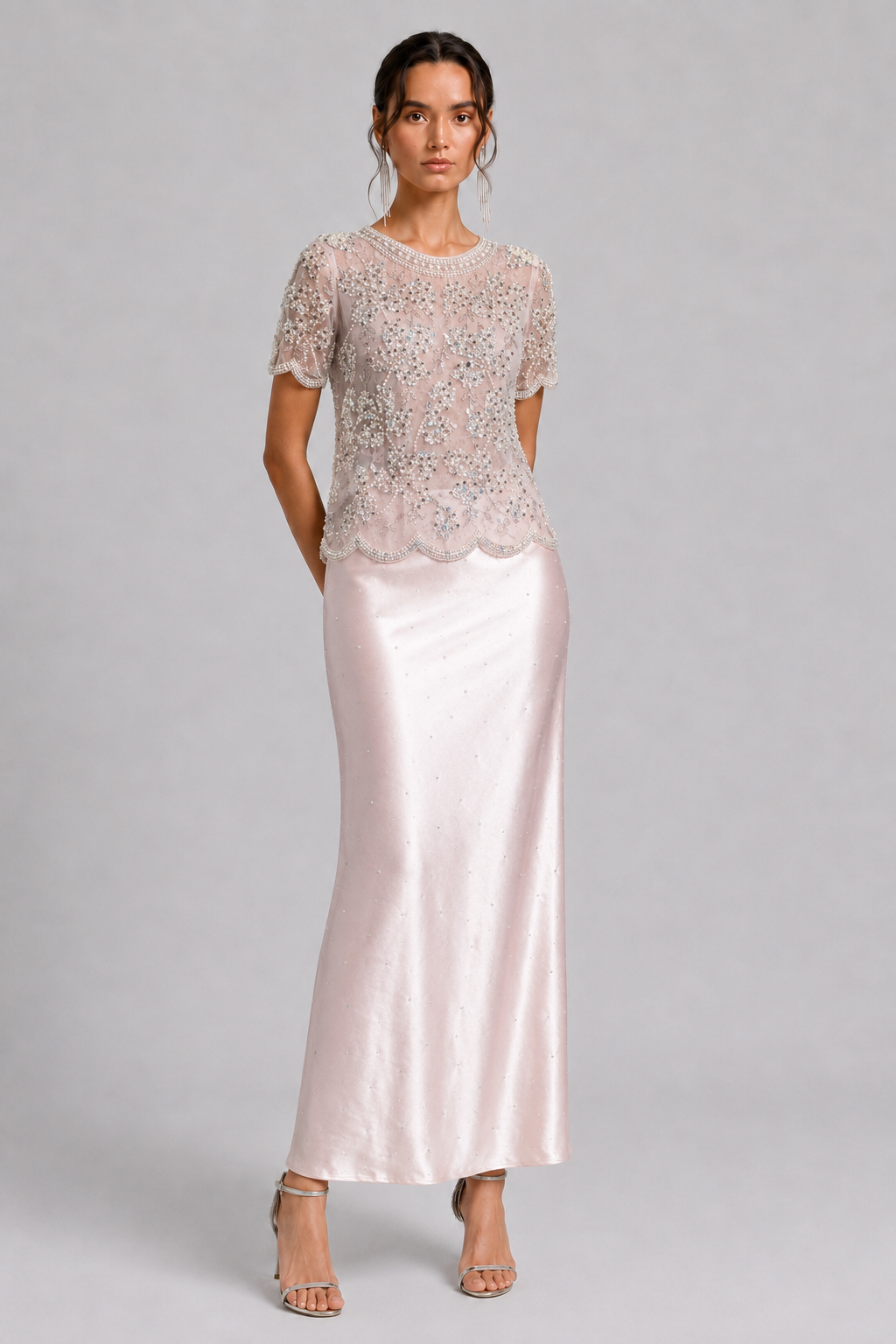Womens Hand Embellished Floral Tulle Top Wedding Guest Cocktail Formal Blouse
