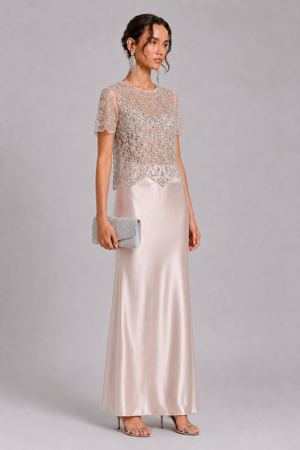Womens Hand Embellished Floral Tulle Top Wedding Guest Cocktail Formal Blouse