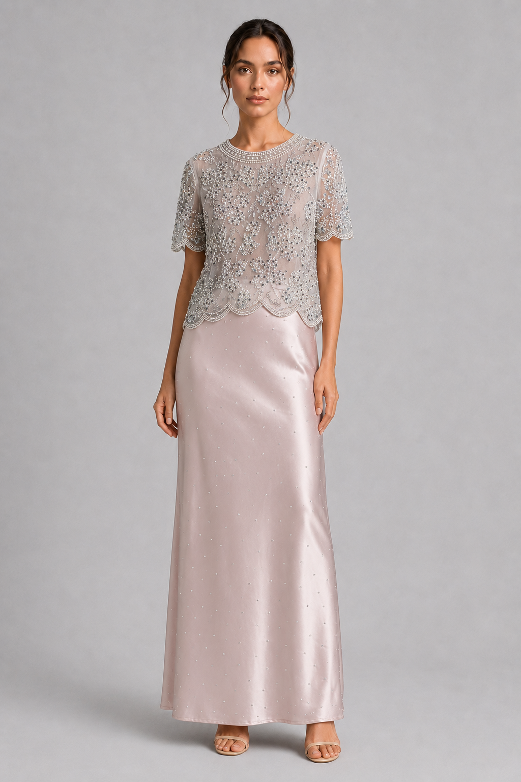 Womens Hand Embellished Floral Tulle Top Wedding Guest Cocktail Formal Blouse