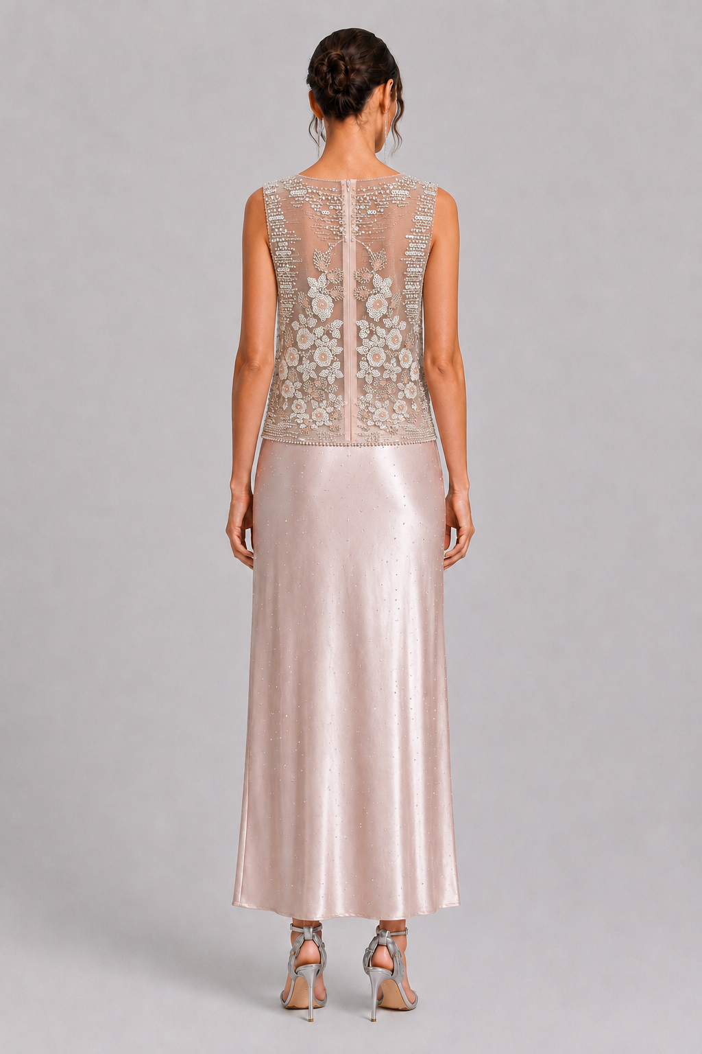 Blush Pearl Floral Beaded Sheer Sleeveless Formal Top