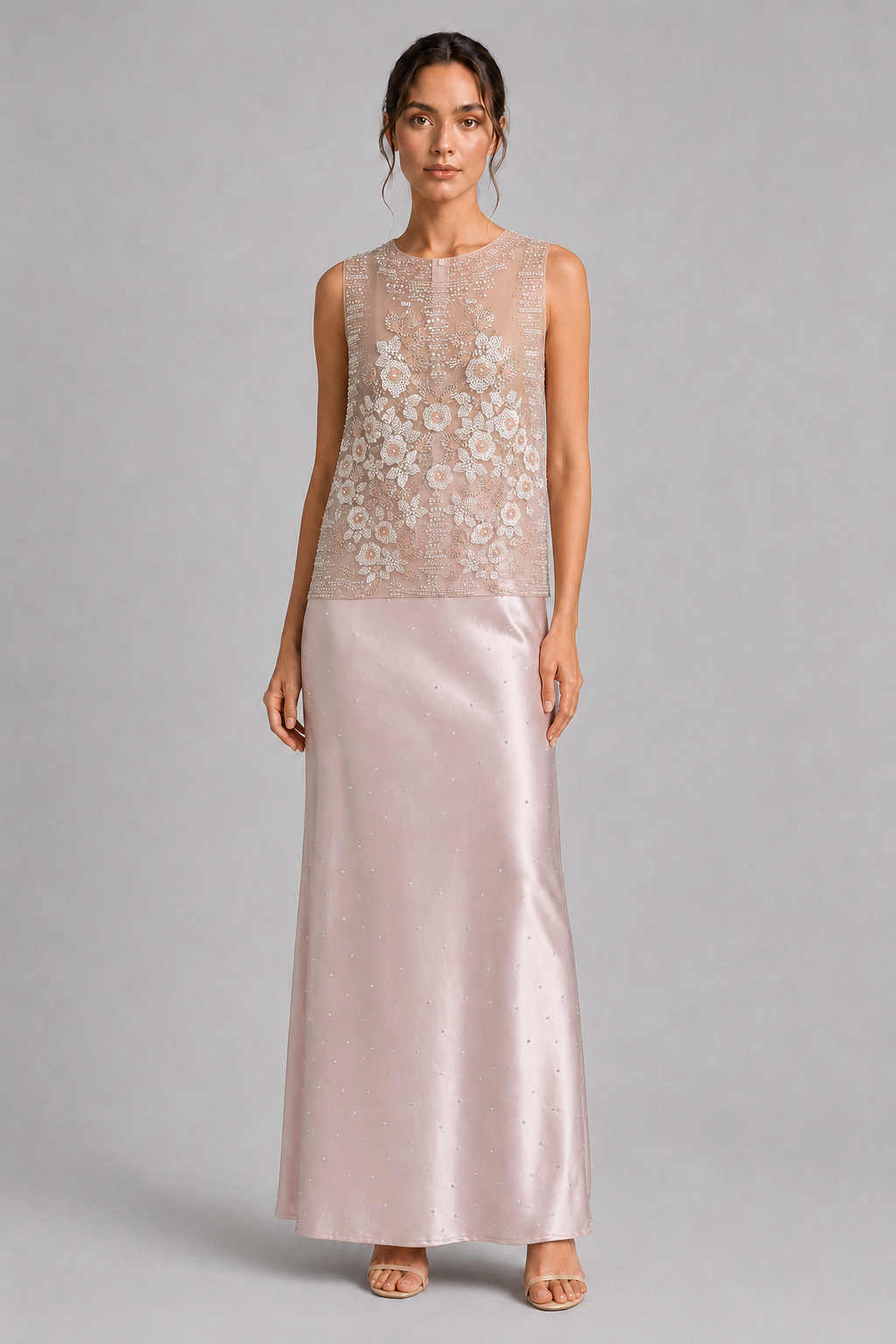 Blush Pearl Floral Beaded Sheer Sleeveless Formal Top
