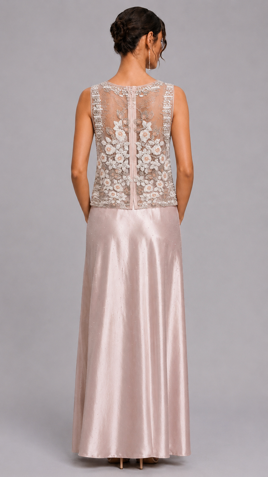 Blush Pearl Floral Beaded Sheer Sleeveless Formal Top