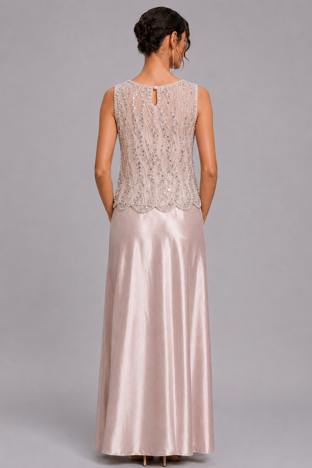 Rhinestone Pearl Beaded Sleeveless Formal Blouse Scallop Hem Tank Top