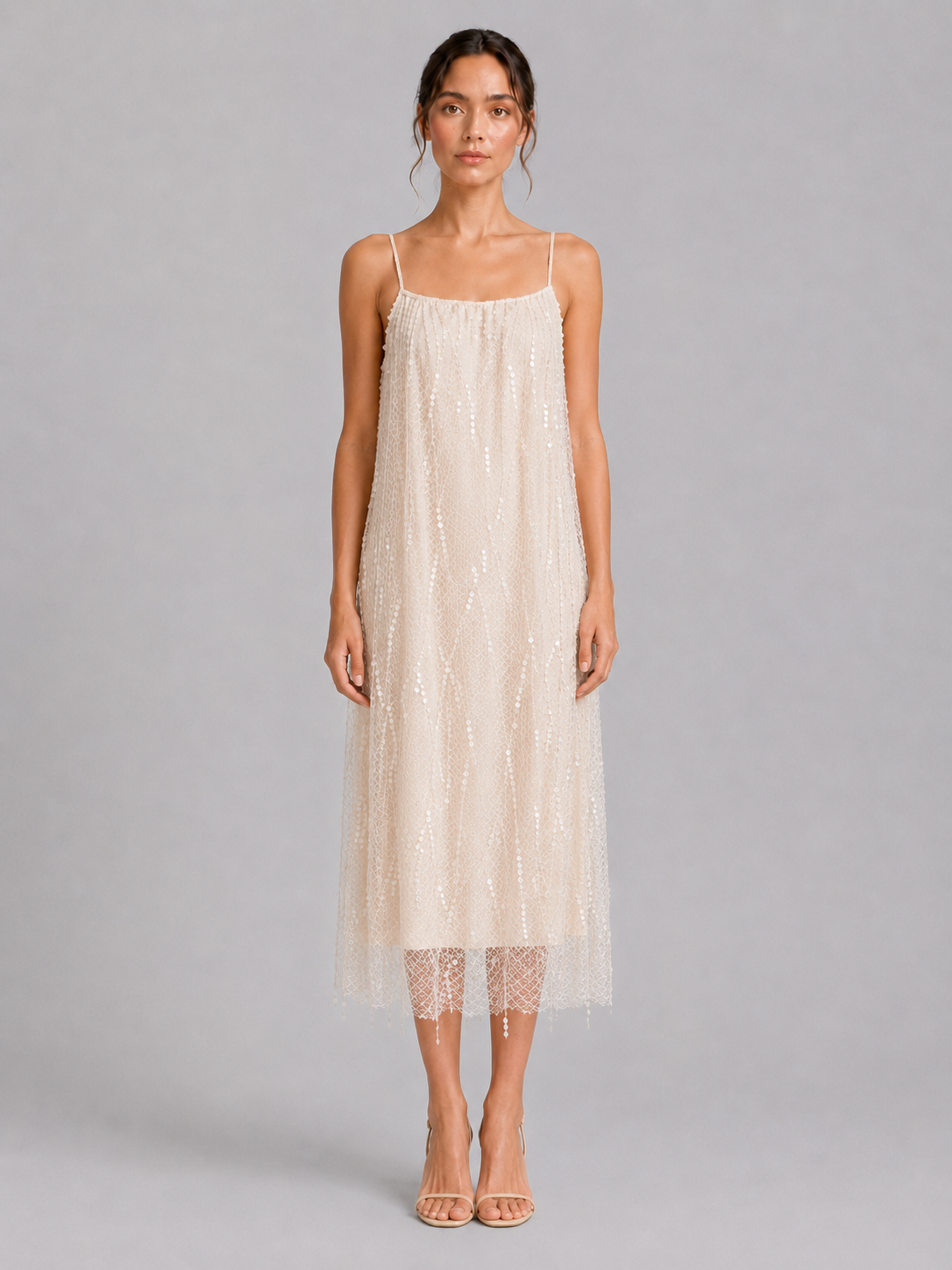 Beaded Fringe Spaghetti Strap Midi Slip Dress Elegant Party Dress