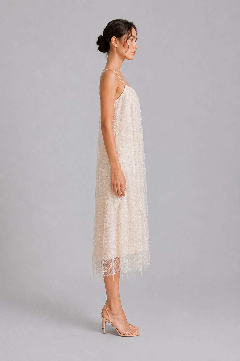 Beaded Fringe Spaghetti Strap Midi Slip Dress Elegant Party Dress