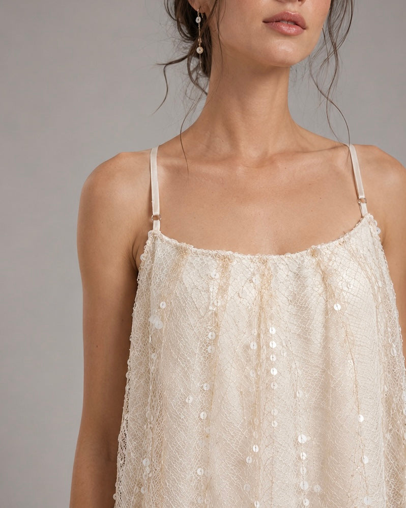 Beaded Fringe Spaghetti Strap Midi Slip Dress Elegant Party Dress