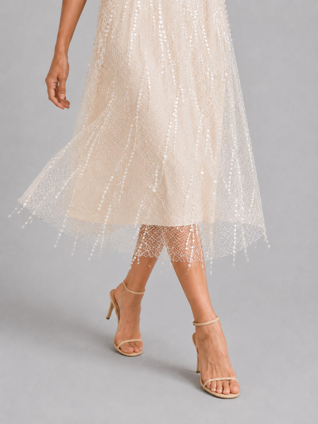 Beaded Fringe Spaghetti Strap Midi Slip Dress Elegant Party Dress