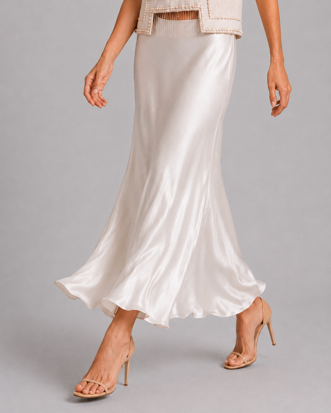 White Satin Maxi Slip Skirt