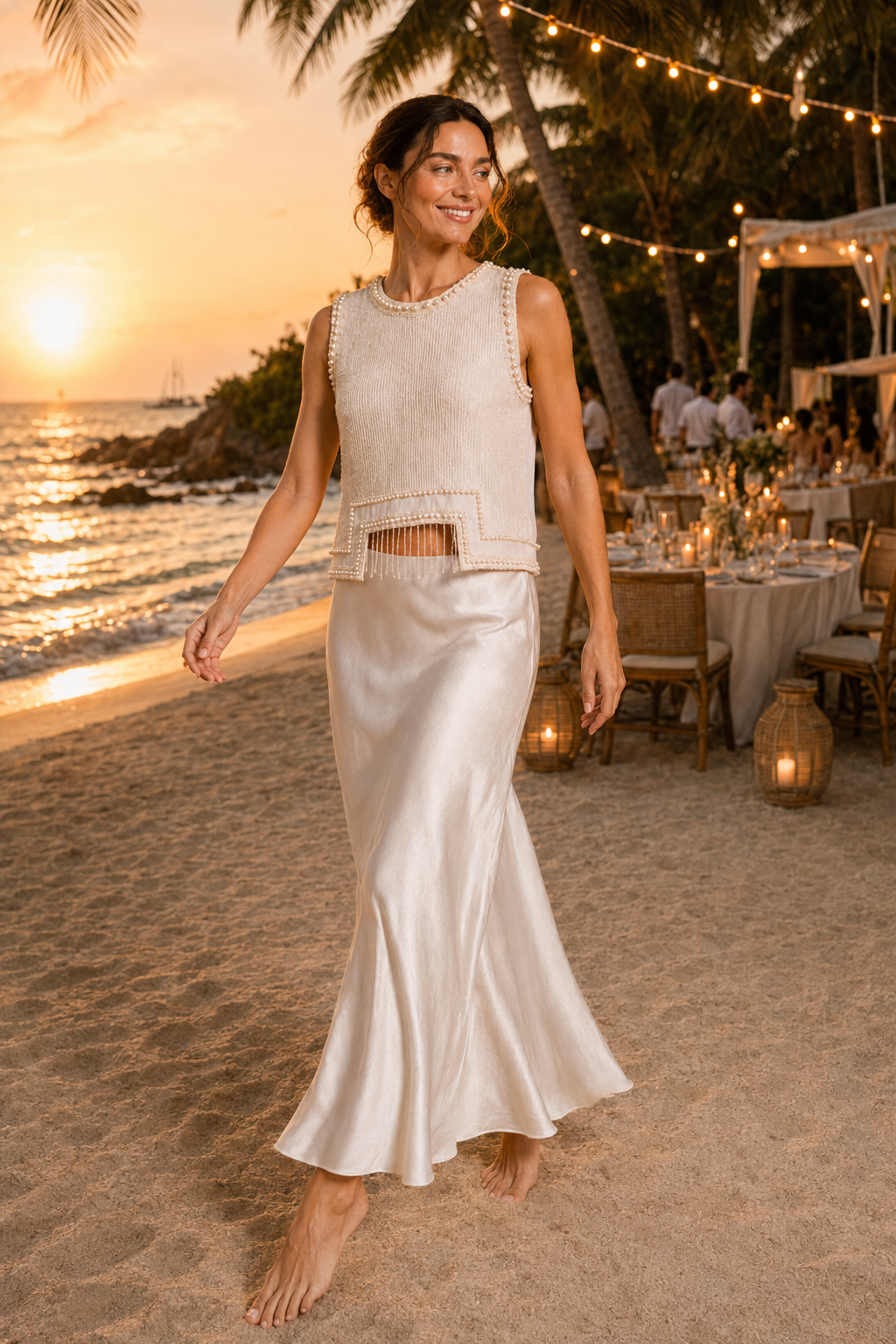 Ivory Pearl Beaded Sleeveless Top