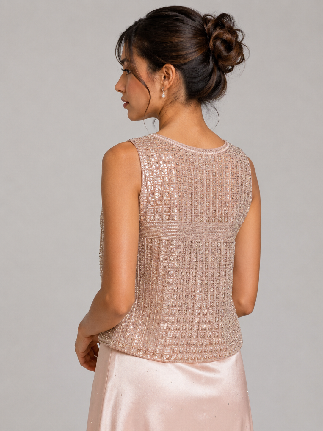 Blush Pink Beaded Sleeveless Tank Top