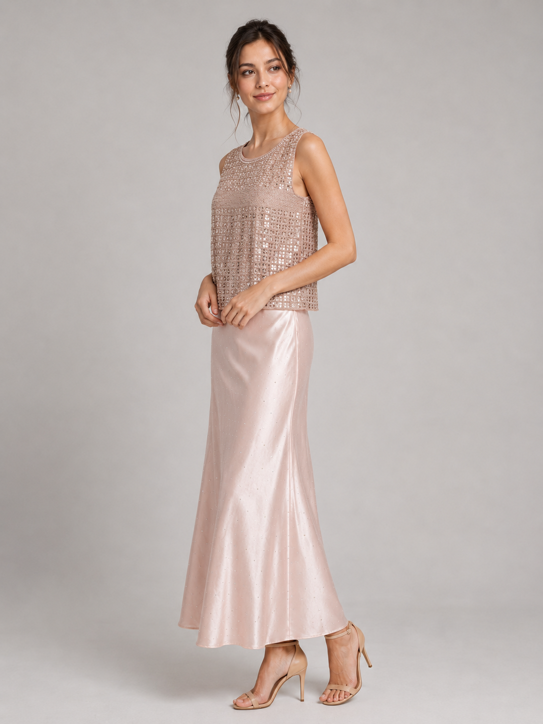 Blush Pink Beaded Sleeveless Tank Top