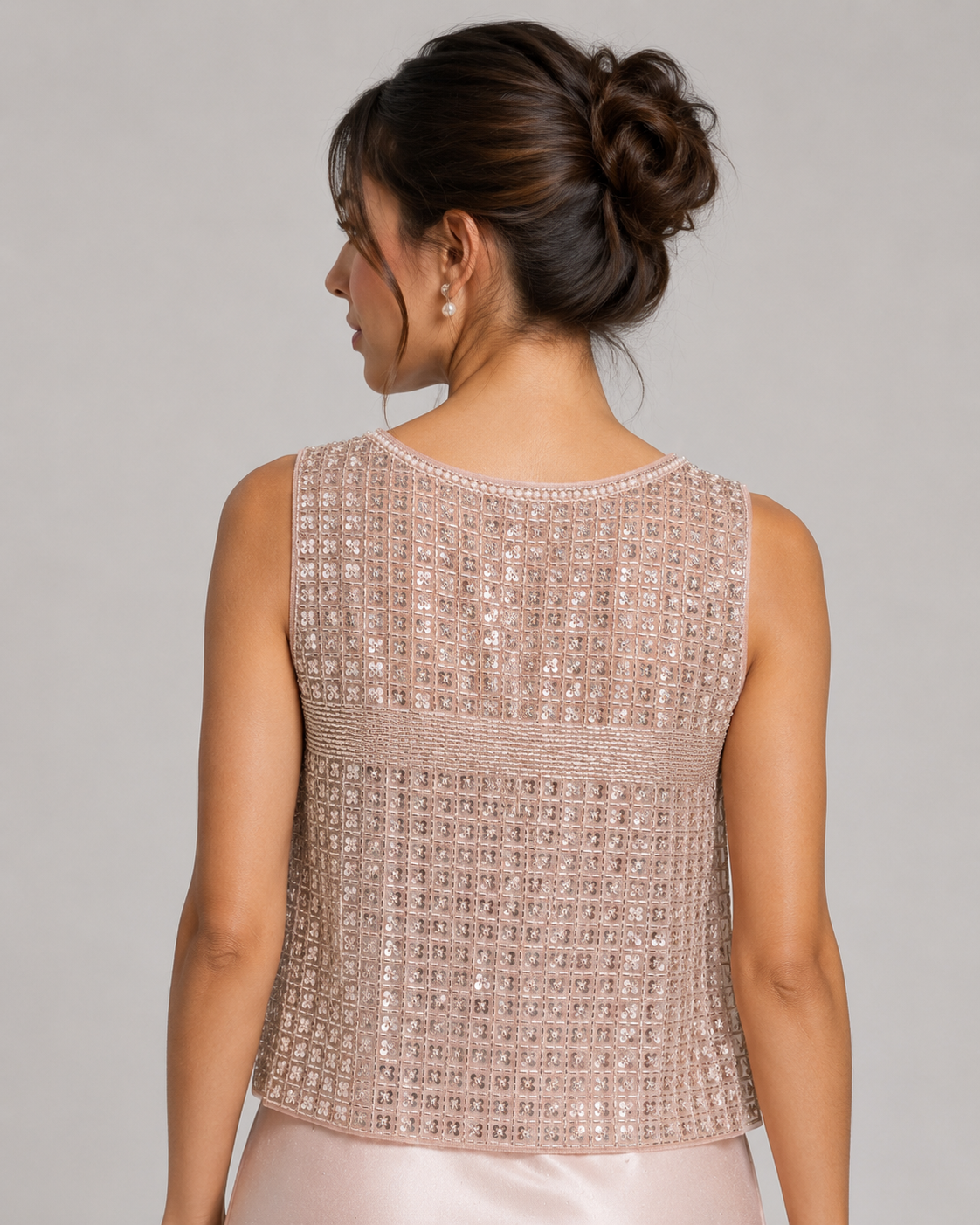 Blush Pink Beaded Sleeveless Tank Top