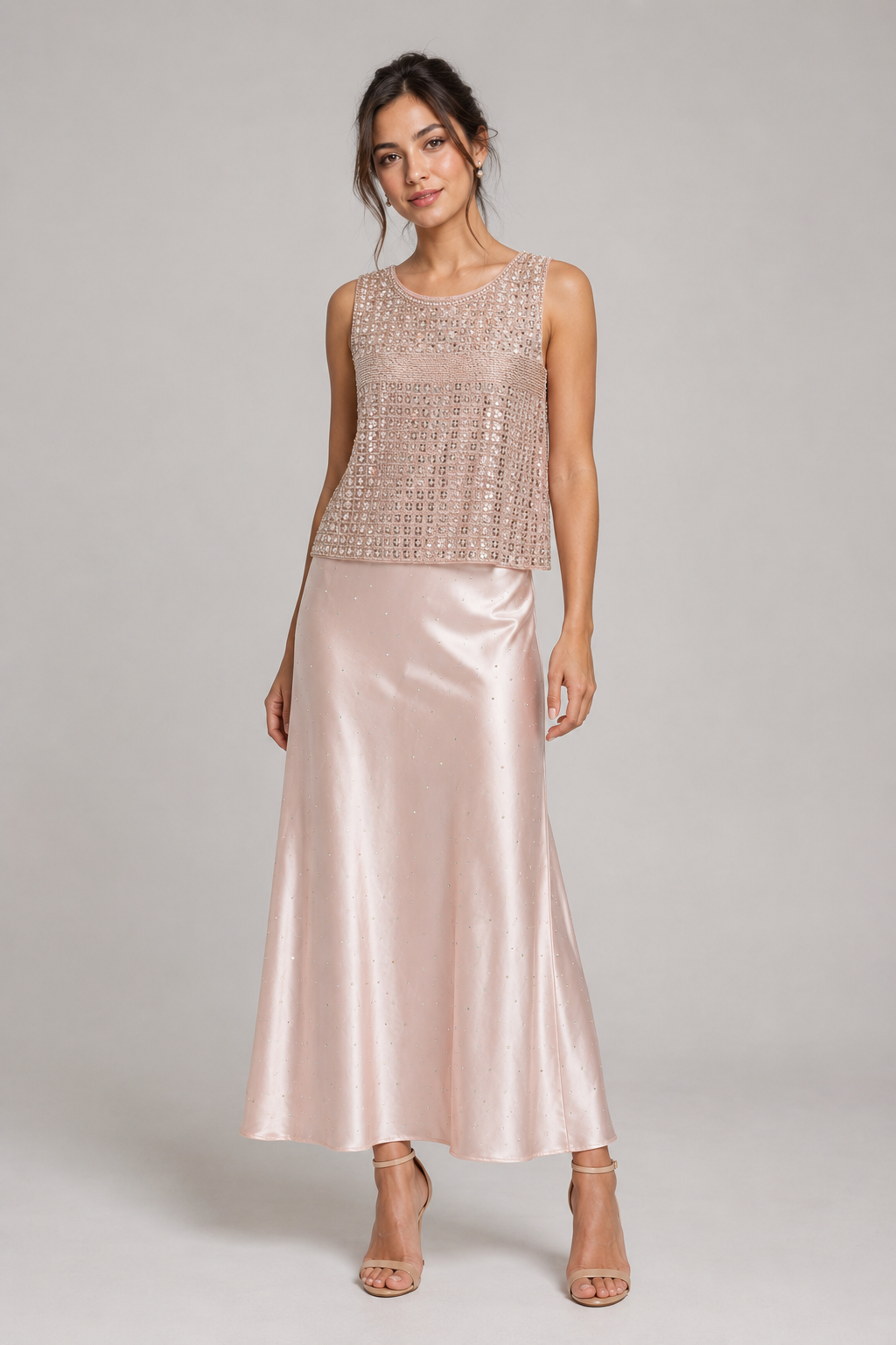 Blush Pink Beaded Sleeveless Tank Top