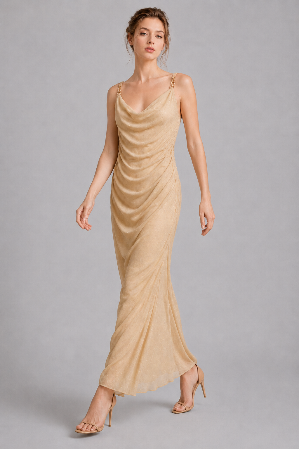 Champagne Gold Cowl Neck Maxi Dress