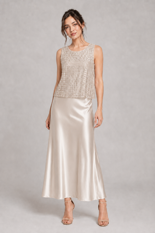 Ivory Beaded Sequin Sleeveless Tank Top