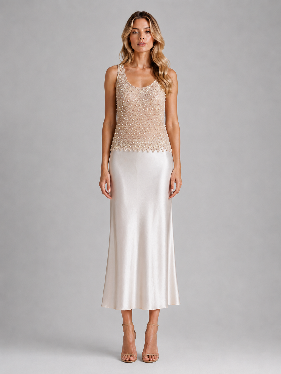 Nude Pearl Beaded Tank Top