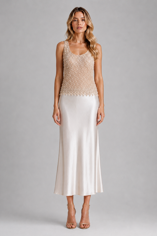 Nude Pearl Beaded Tank Top