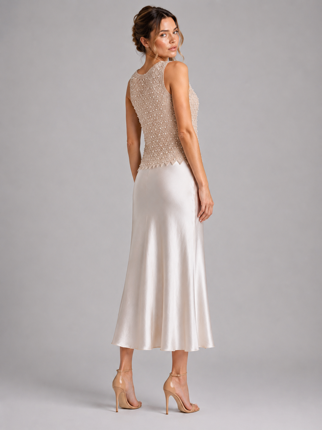 Nude Pearl Beaded Tank Top
