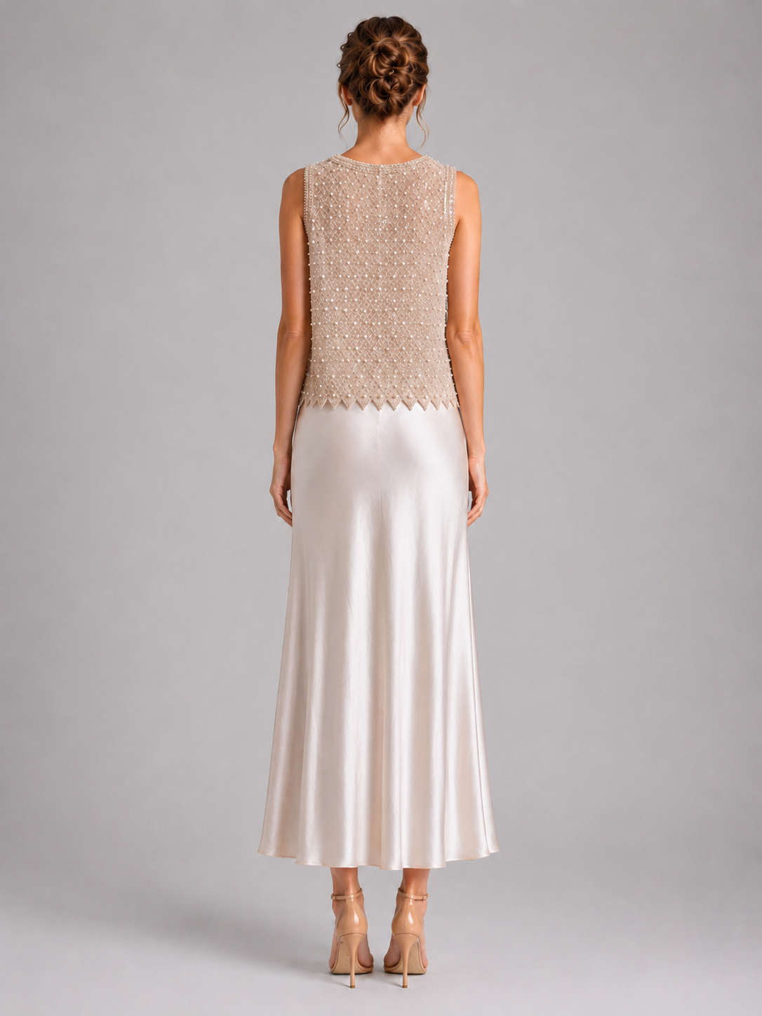 Nude Pearl Beaded Tank Top