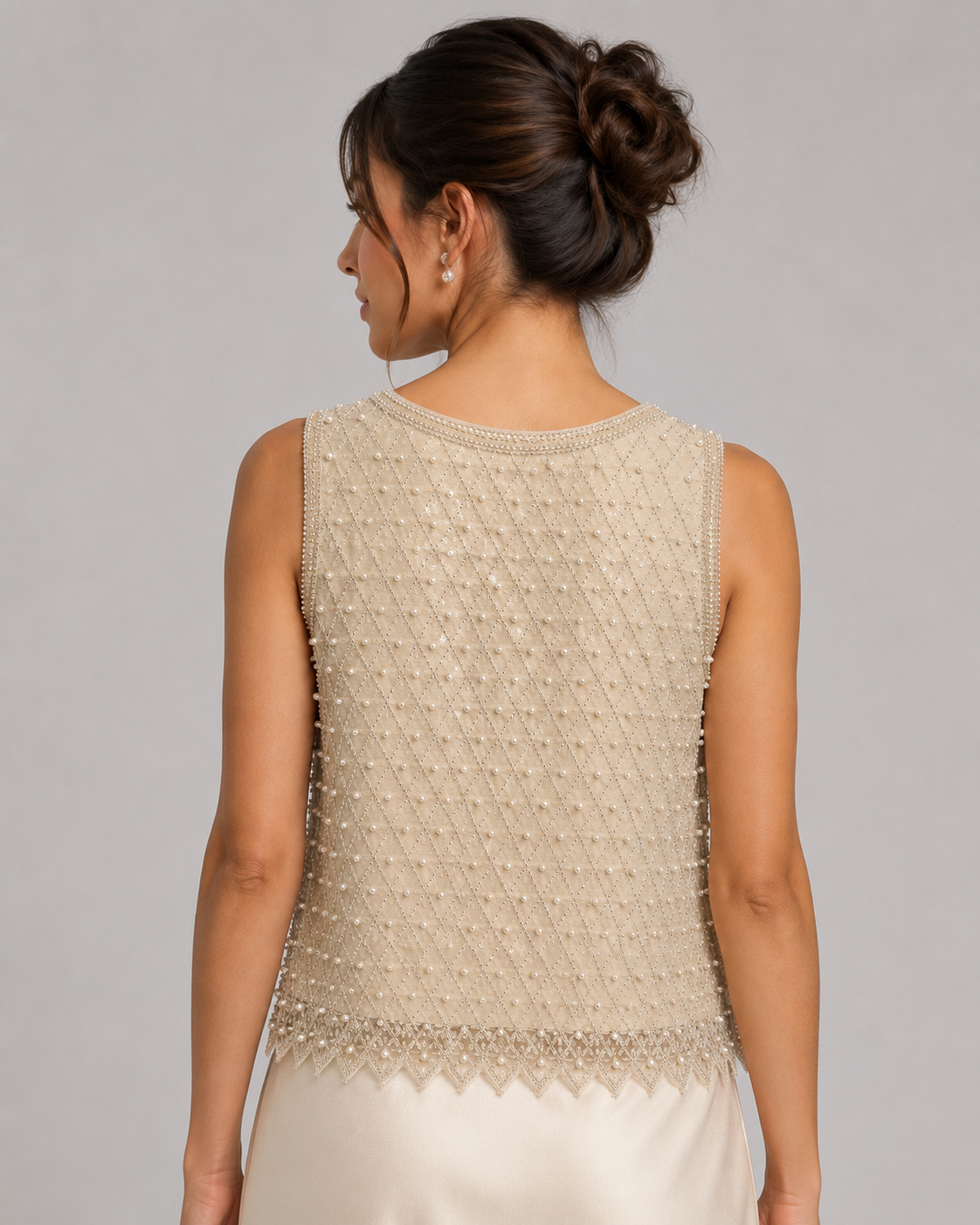 Nude Pearl Beaded Tank Top
