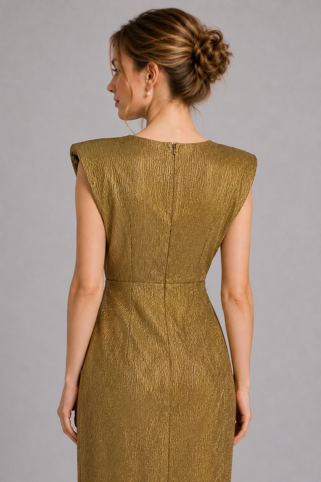 Metallic Gold Cap Sleeve Ruched Mermaid Maxi Dress