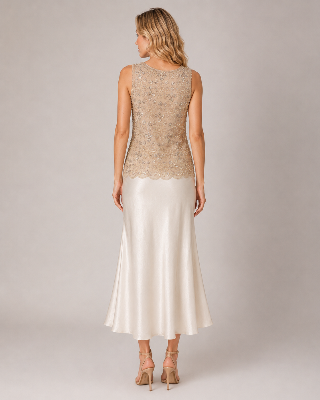 Beaded Floral Mesh Sleeveless Tank Top