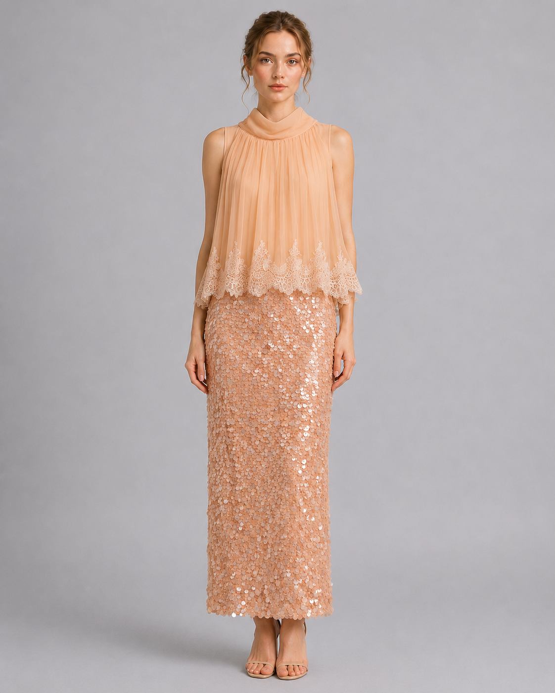 Nude Large Sequin Midi Mermaid Skirt
