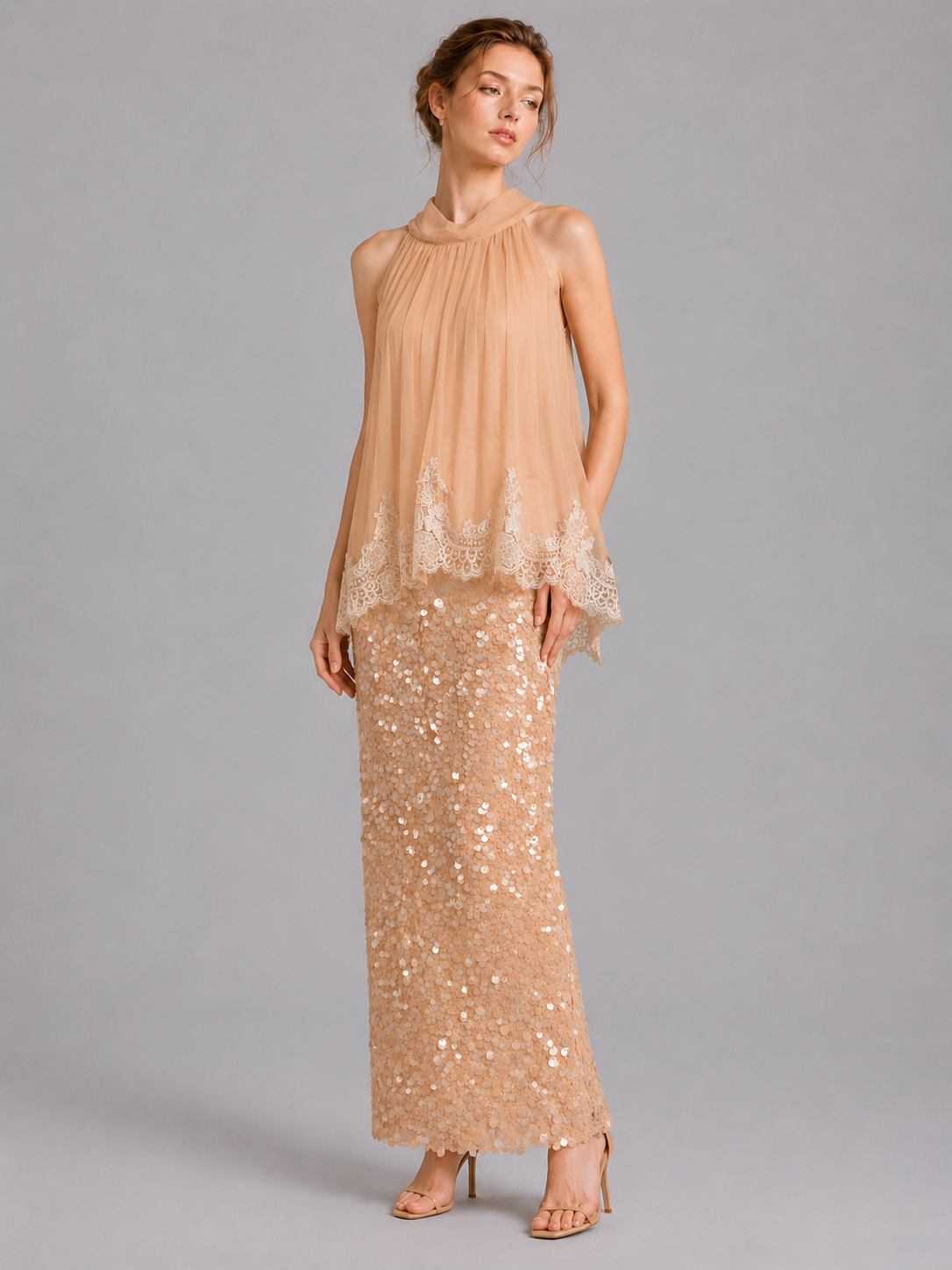 Nude Large Sequin Midi Mermaid Skirt