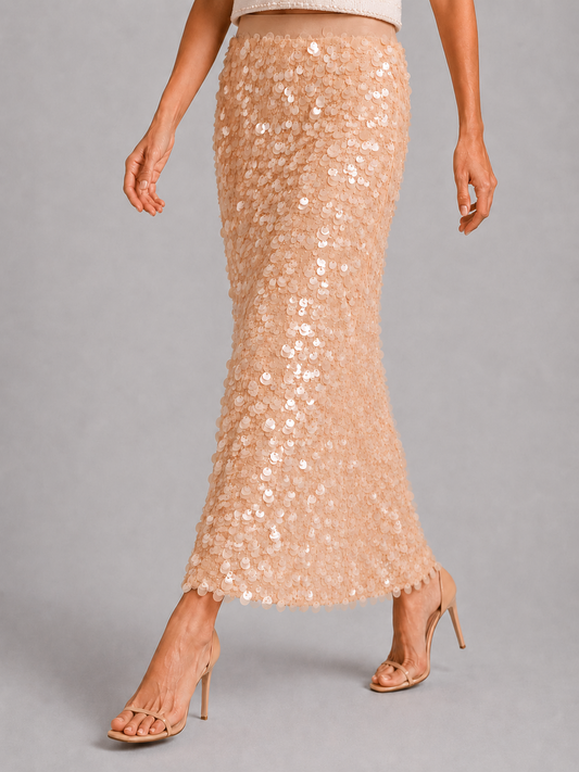 Nude Large Sequin Midi Mermaid Skirt