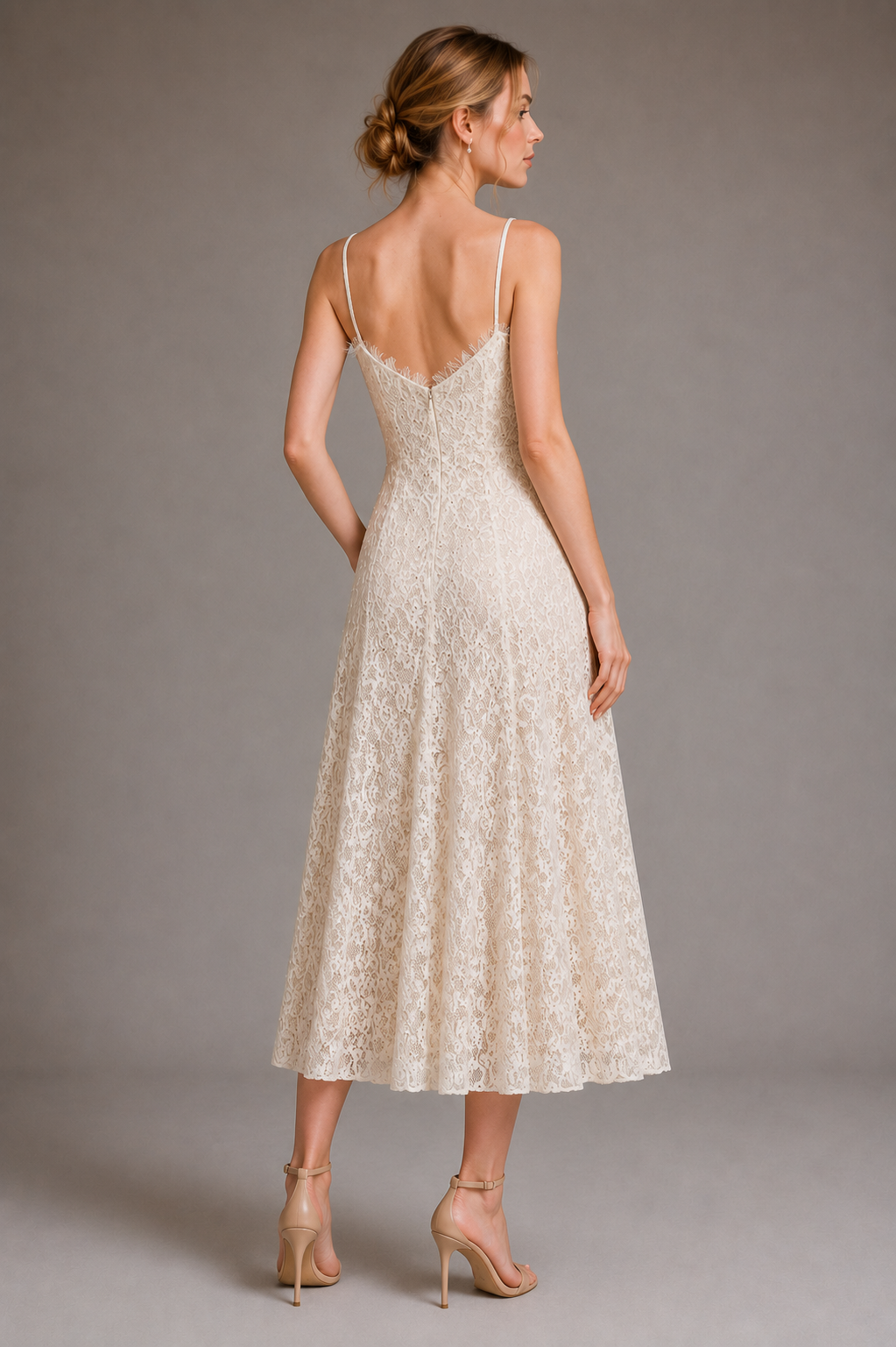 Detachable Lace Cape Midi Slip Dress With Built-In Bra
