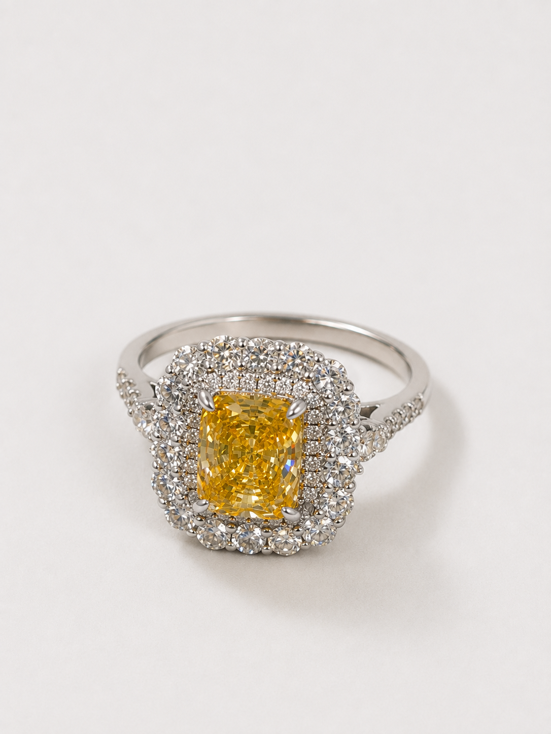 3 Carat Radiant Cut Ring, S925 Sterling Silver Fully Paved Halo Ring