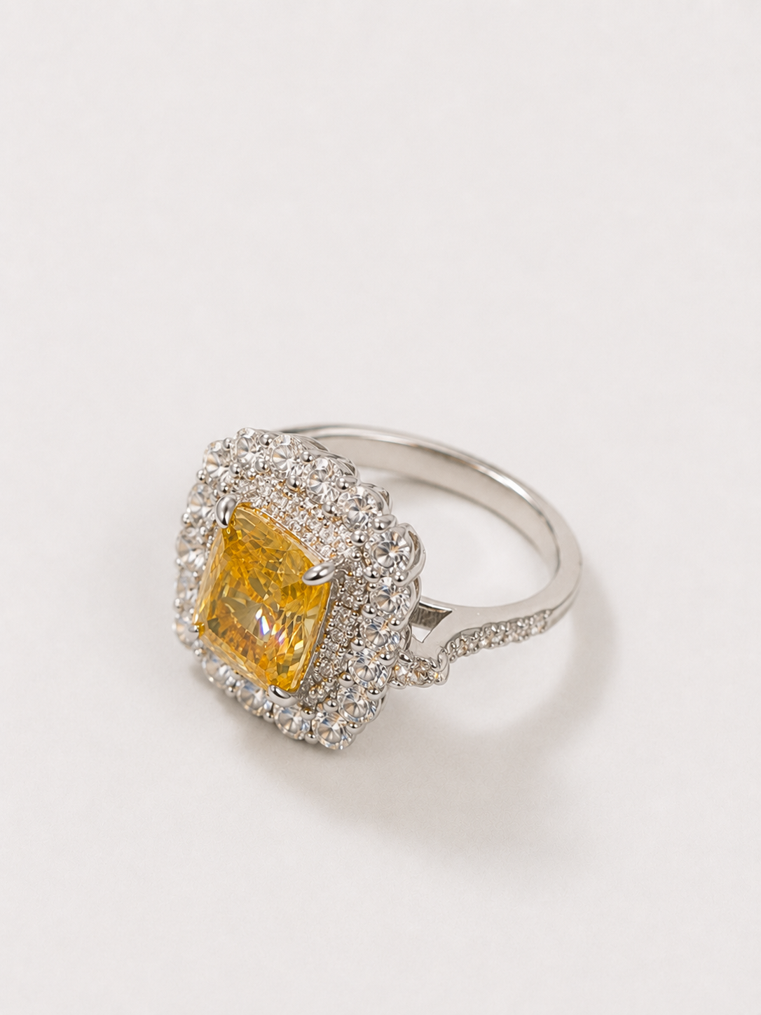 3 Carat Radiant Cut Ring, S925 Sterling Silver Fully Paved Halo Ring
