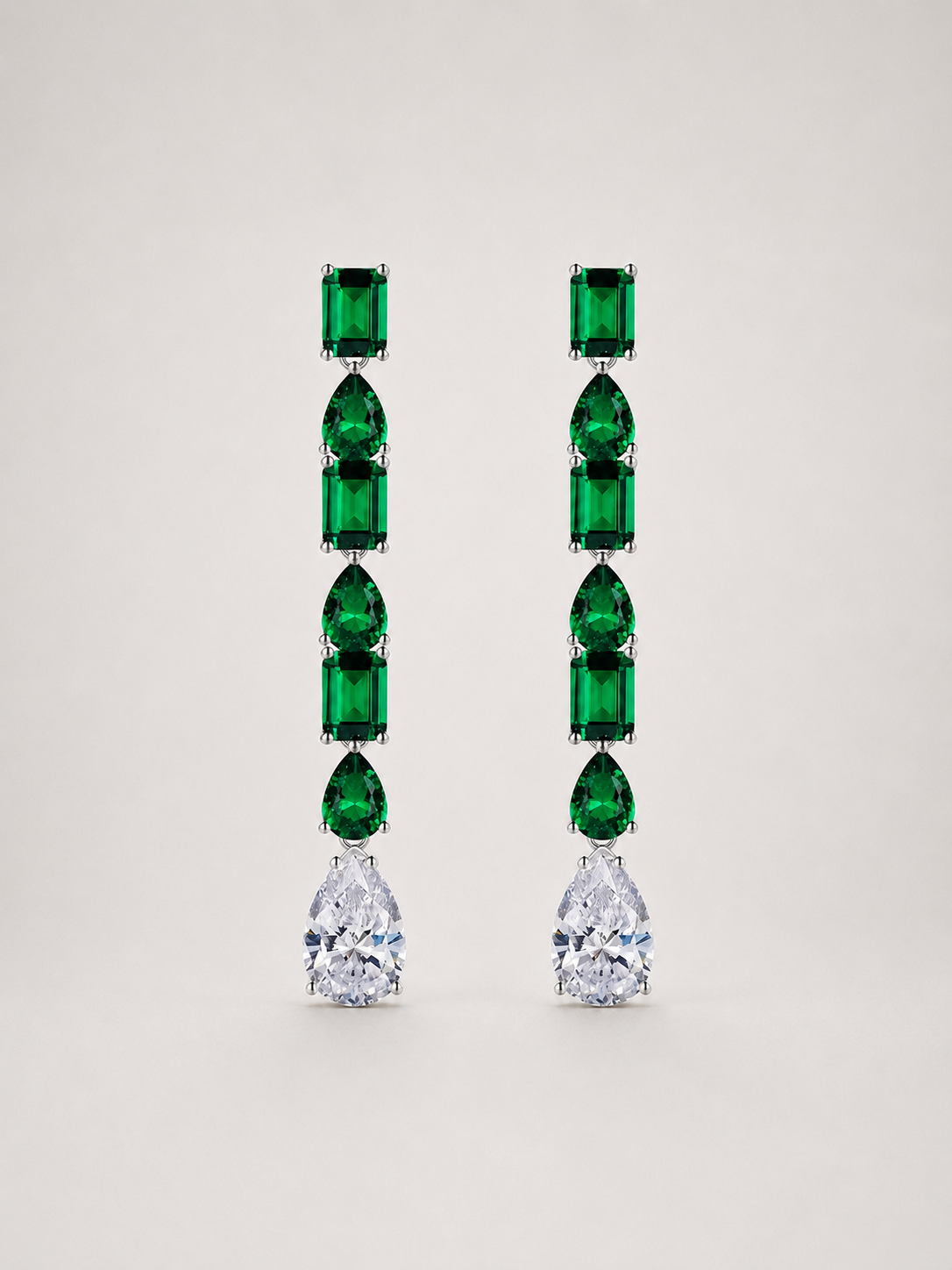 Emerald Linear Drop Dangle Earrings S925 Silver