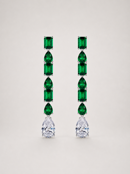 Emerald Linear Drop Dangle Earrings S925 Silver