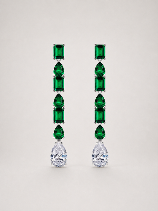 Emerald Linear Drop Dangle Earrings S925 Silver