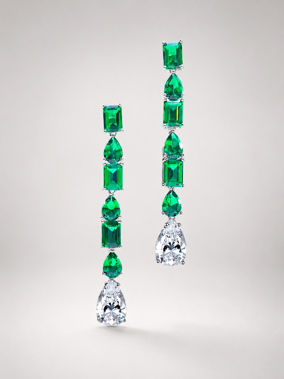 Emerald Linear Drop Dangle Earrings S925 Silver