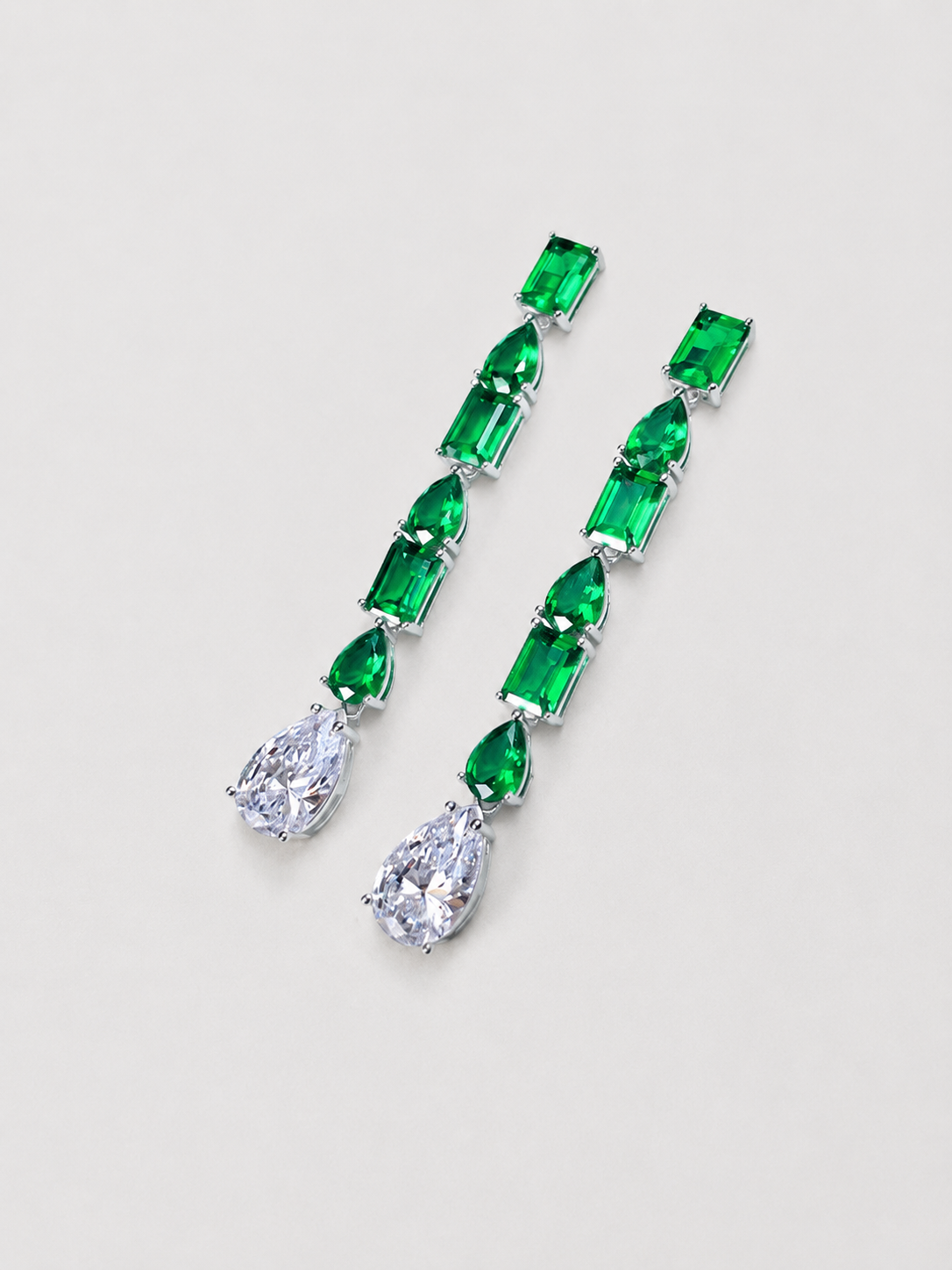 Emerald Linear Drop Dangle Earrings S925 Silver